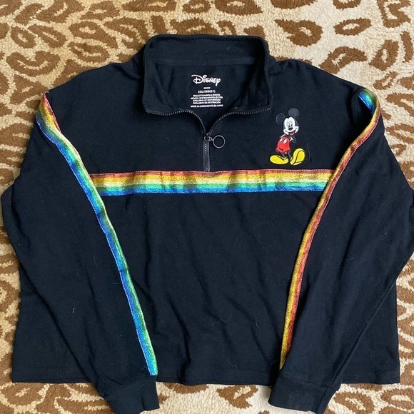 Disney Rainbow Shirt Women’s 3XL Pullover 1/4 Zip Cropped plus size Black Boxy - Picture 2 of 11